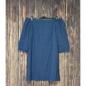Ann Taylor Dress Womens 8 Blue Off Shoulder 3/4 Sleeve Casual Mini Pocketed Chic